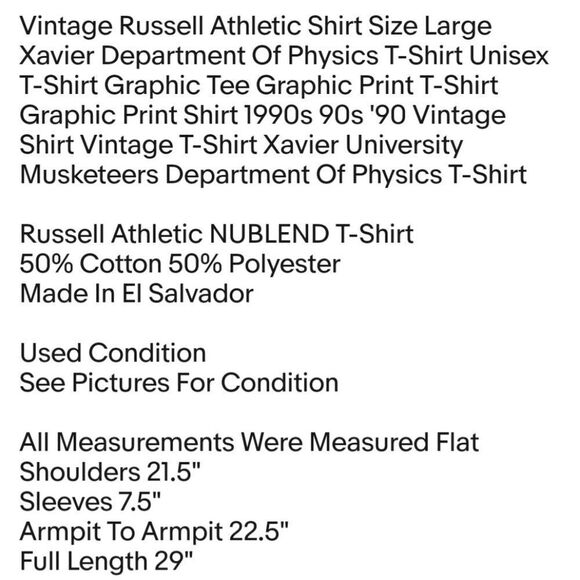 Vintage Russell Athletic Shirt Size Large Xavier Department Of Physics T-Shirt - Picture 2 of 6